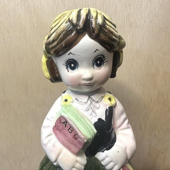 Ceramic Vintage Artmark Girl Made In Japan Hand Painted 8” Tiny Chip On Book - Picture 11 of 11